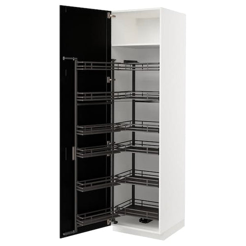 METOD - High cabinet with pull-out larder, white/Lerhyttan black stained, 60x60x220 cm