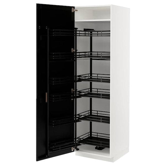 METOD - High cabinet with pull-out larder, white/Lerhyttan black stained , 60x60x200 cm - best price from Maltashopper.com 79472006