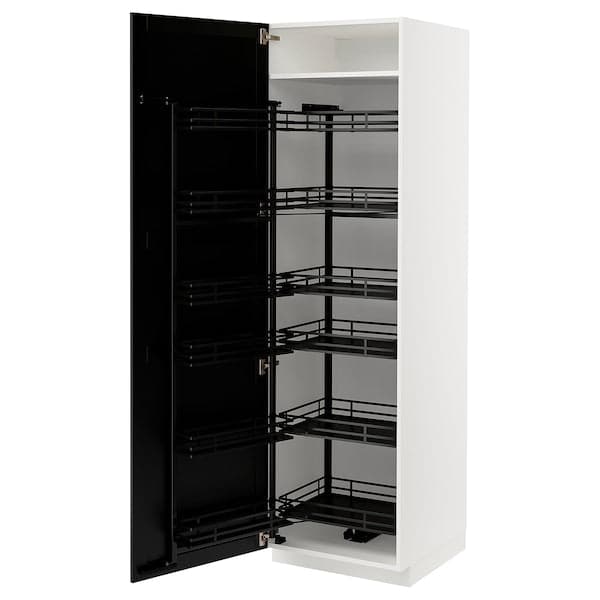 METOD - High cabinet with pull-out larder, white/Lerhyttan black stained , 60x60x200 cm - best price from Maltashopper.com 99472005