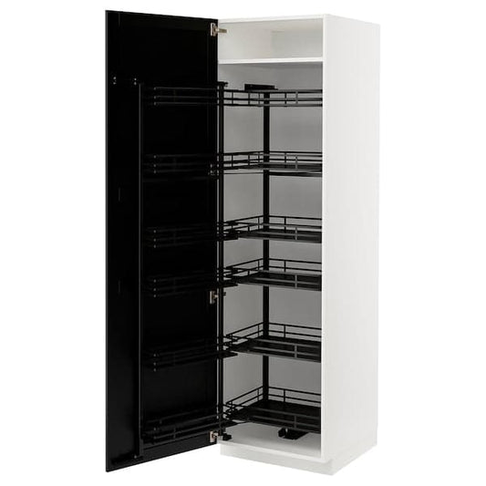 METOD - High cabinet with pull-out larder, white/Lerhyttan black stained , 60x60x200 cm - best price from Maltashopper.com 99472005