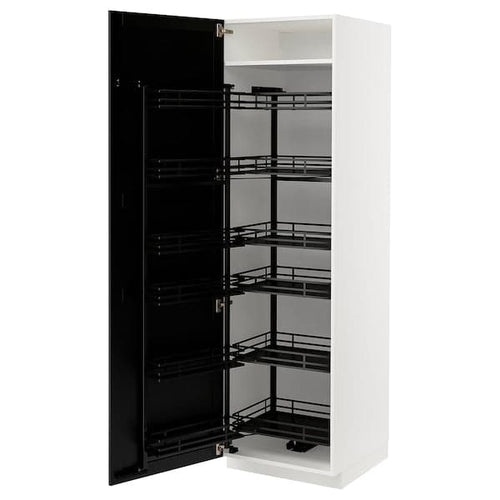 METOD - High cabinet with pull-out larder, white/Lerhyttan black stained , 60x60x200 cm