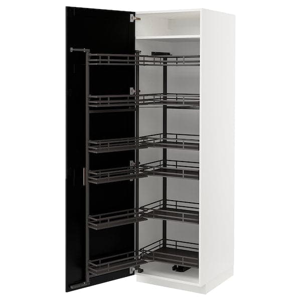METOD - High cabinet with pull-out larder, white/Lerhyttan black stained , 60x60x200 cm - best price from Maltashopper.com 79472006