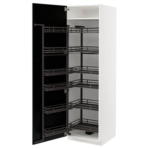 METOD - High cabinet with pull-out larder, white/Lerhyttan black stained , 60x60x200 cm - best price from Maltashopper.com 99472005