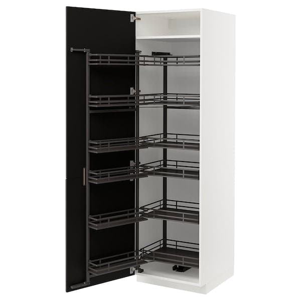 Ikea METOD - High cabinet with pull-out larder, white/Nickebo matt anthracite, 60x60x200 cm