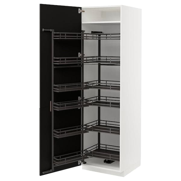 METOD - High cabinet with pull-out larder, white/Nickebo matt anthracite, 60x60x200 cm - best price from Maltashopper.com 19497552