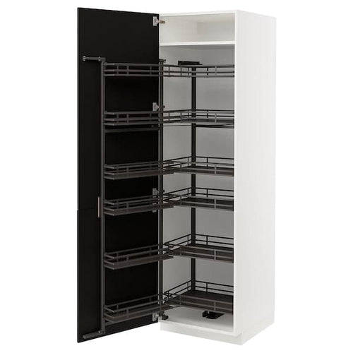 METOD - High cabinet with pull-out larder, white/Nickebo matt anthracite, 60x60x200 cm