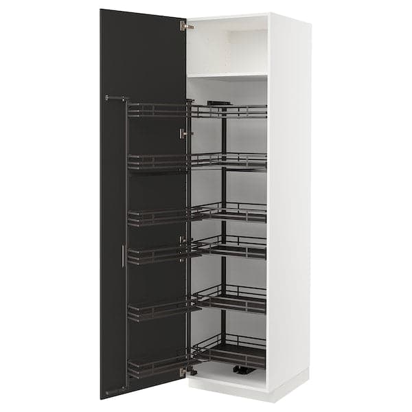 Ikea METOD - High cabinet with pull-out larder, white/Nickebo matt anthracite, 60x60x220 cm