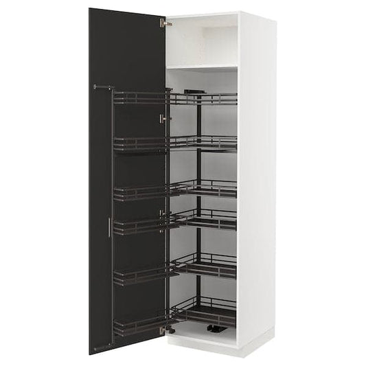Ikea METOD - High cabinet with pull-out larder, white/Nickebo matt anthracite, 60x60x220 cm