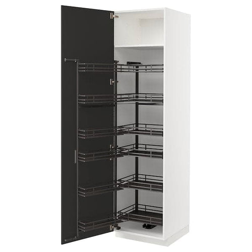 METOD - High cabinet with pull-out larder, white/Nickebo matt anthracite, 60x60x220 cm