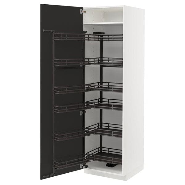 METOD - High cabinet with pull-out larder, white/Nickebo matt anthracite, 60x60x200 cm