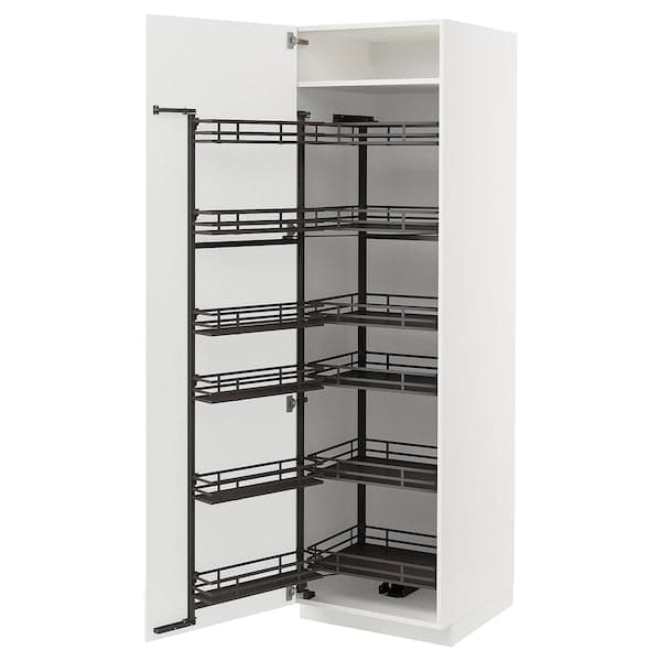 Ikea METOD - High cabinet with pull-out larder, white/Ringhult light grey, 60x60x200 cm