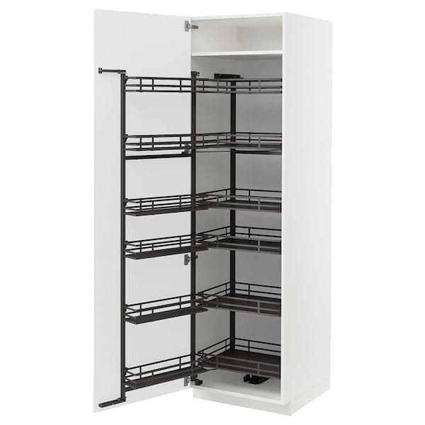 METOD - High cabinet with pull-out larder, white/Ringhult light grey, 60x60x200 cm - best price from Maltashopper.com 39472013
