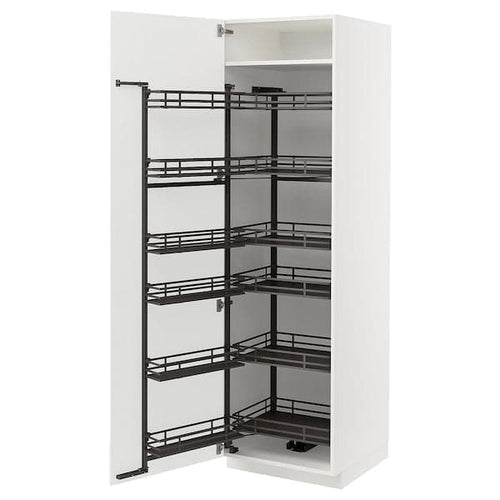 METOD - High cabinet with pull-out larder, white/Ringhult light grey, 60x60x200 cm