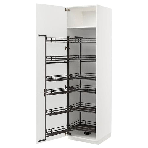 METOD - High cabinet with pull-out larder, white/Ringhult light grey, 60x60x220 cm