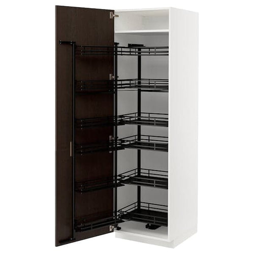 METOD - High cabinet with pull-out larder, white/Sinarp brown , 60x60x200 cm