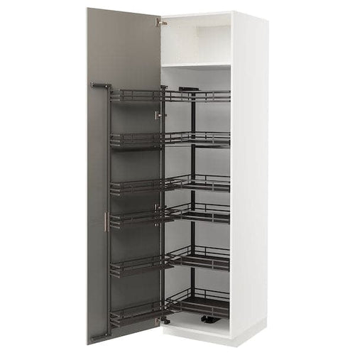 METOD - High cabinet with pull-out larder, white/Stensund beige, 60x60x220 cm
