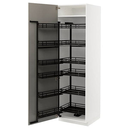 METOD - High cabinet with pull-out larder, white/Stensund beige, 60x60x200 cm
