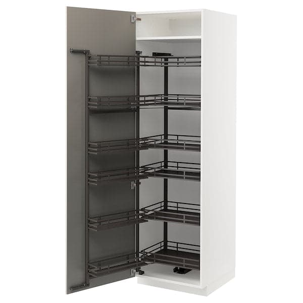 Ikea METOD - High cabinet with pull-out larder, white/Stensund beige, 60x60x200 cm