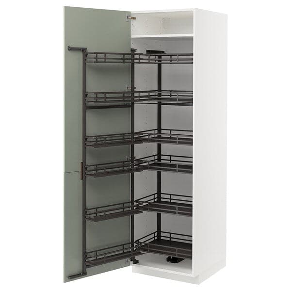 METOD - High cabinet with pull-out larder, white/Stensund light green, 60x60x200 cm - best price from Maltashopper.com 39486562