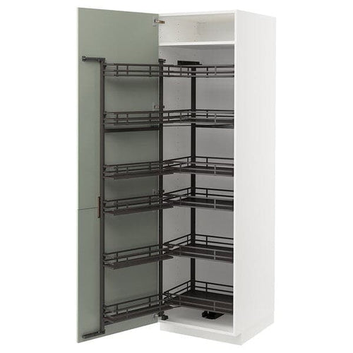 METOD - High cabinet with pull-out larder, white/Stensund light green, 60x60x200 cm
