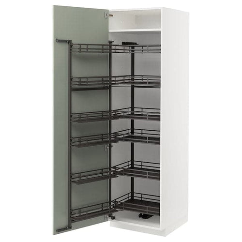 METOD - METOD High cabinet with pull-out larder, white/Stensund light green, 60x60x200 cm