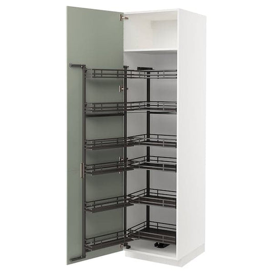 METOD - High cabinet with pull-out larder, white/Stensund light green, 60x60x220 cm - best price from Maltashopper.com 09486525