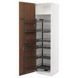 METOD high cabinet with pull-out larder, white/Tistorp brown walnut effect, 60x60x220 cm
