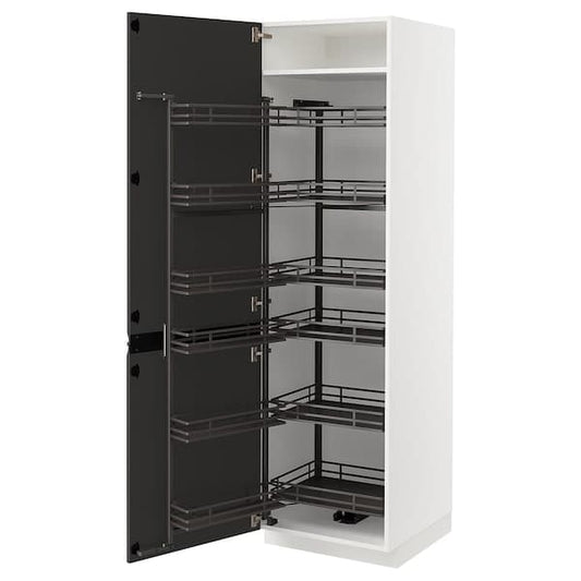 Ikea METOD - High cabinet with pull-out larder, white/Upplöv matt anthracite, 60x60x200 cm