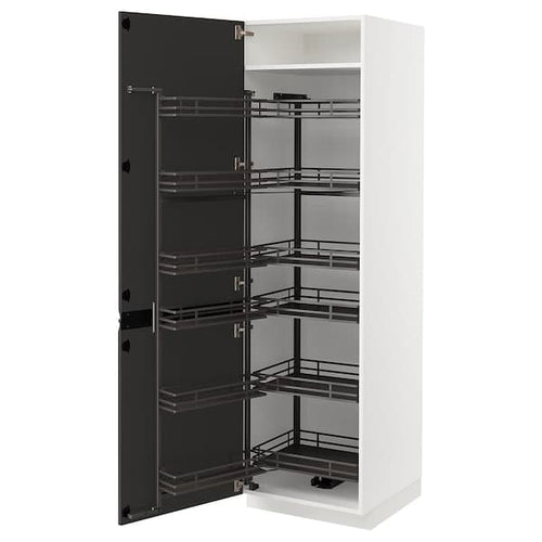 METOD - High cabinet with pull-out larder, white/Upplöv matt anthracite, 60x60x200 cm