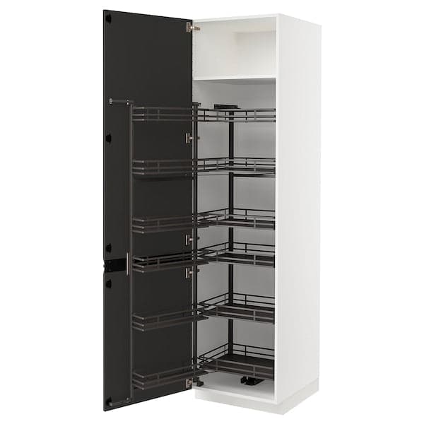 METOD - High cabinet with pull-out larder, white/Upplöv matt anthracite, 60x60x220 cm - best price from Maltashopper.com 99492961