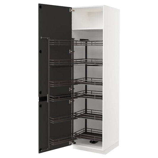 METOD - High cabinet with pull-out larder, white/Upplöv matt anthracite, 60x60x220 cm - best price from Maltashopper.com 99492961