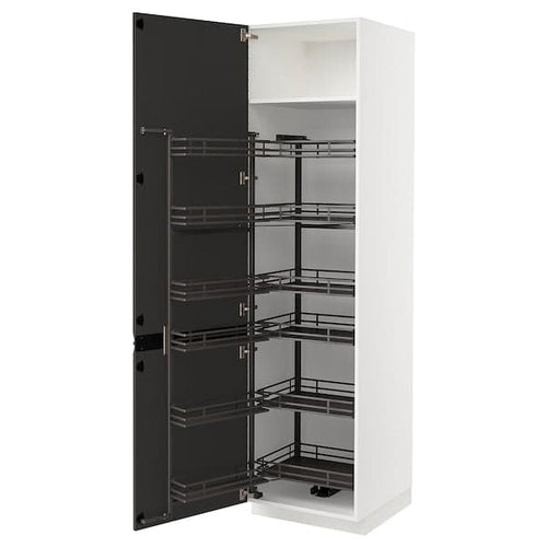 METOD - High cabinet with pull-out larder, white/Upplöv matt anthracite, 60x60x220 cm