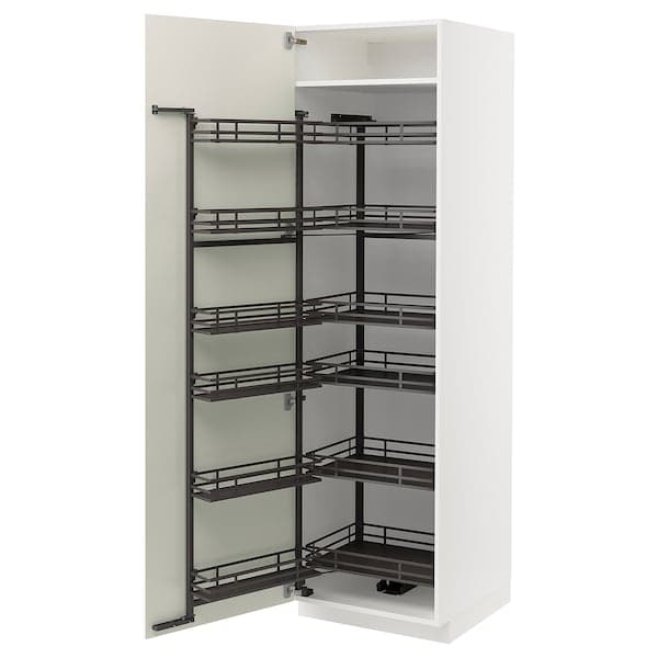 METOD - High cabinet with pull-out larder, white/Veddinge white, 60x60x200 cm - best price from Maltashopper.com 99443225