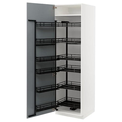 METOD - High cabinet with pull-out larder, white/Veddinge grey, 60x60x200 cm