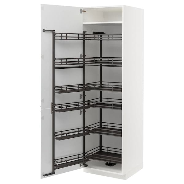 METOD - High cabinet with pull-out larder, white/Voxtorp matt white , 60x60x200 cm - best price from Maltashopper.com 49472041