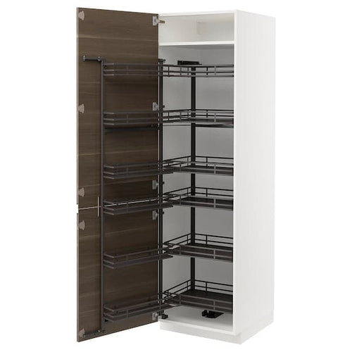 METOD Tall cabinet with pantry baskets, white/Voxtorp walnut effect, 60x60x200 cm