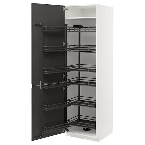 METOD - High cabinet with pull-out larder, white/Voxtorp dark grey, 60x60x200 cm