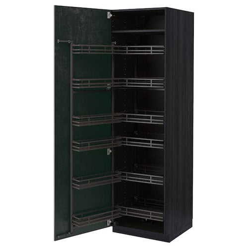 METOD Tall cabinet with larder baskets, black/Kalhyttan concrete effect dark grey, 60x60x200 cm ,