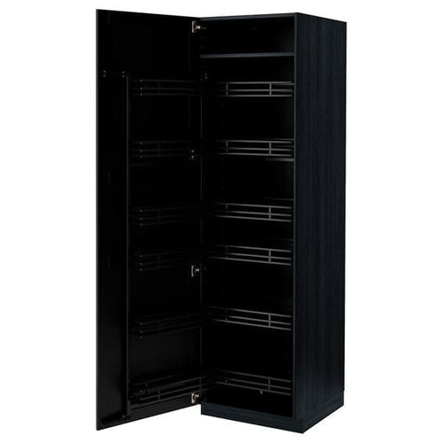 METOD - High cabinet with pull-out larder, black/Lerhyttan black stained, 60x60x200 cm