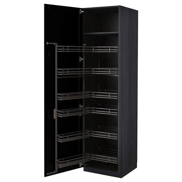 METOD - High cabinet with pull-out larder, black/Lerhyttan black stained, 60x60x220 cm - best price from Maltashopper.com 89472138