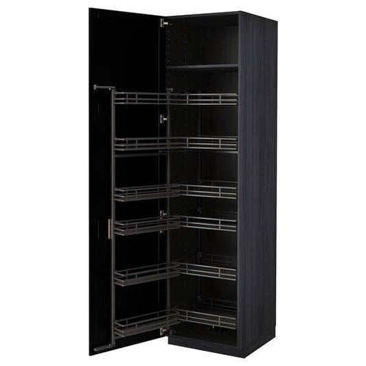 Ikea METOD - High cabinet with pull-out larder, black/Lerhyttan black stained, 60x60x220 cm
