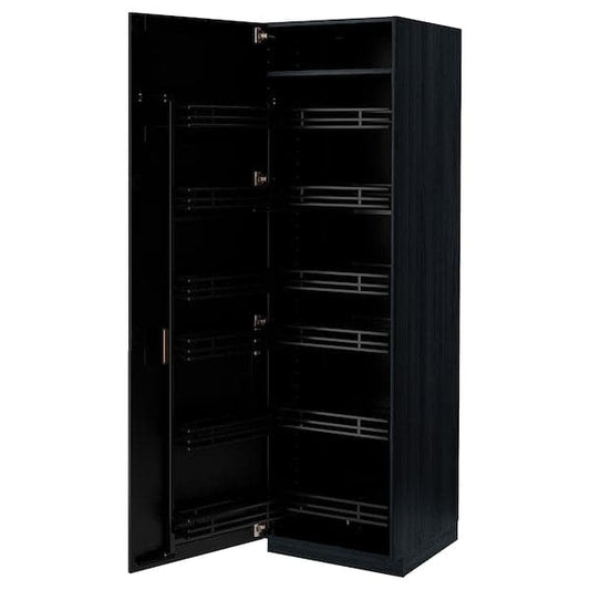 Ikea METOD - High cabinet with pull-out larder, black/Lerhyttan black stained, 60x60x200 cm