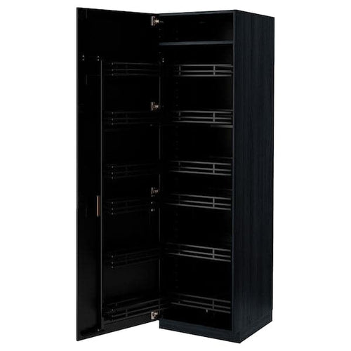 METOD high cabinet with pull-out larder, black/Lerhyttan black stained, 60x60x200 cm