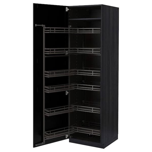 Ikea METOD - High cabinet with pull-out larder, black/Lerhyttan black stained, 60x60x200 cm