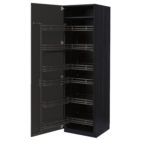 Ikea METOD - High cabinet with pull-out larder, black/Nickebo matt anthracite, 60x60x200 cm