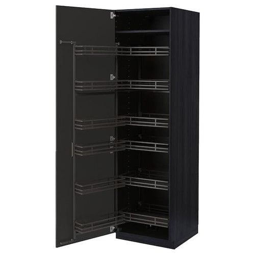 METOD - High cabinet with pull-out larder, black/Nickebo matt anthracite, 60x60x200 cm