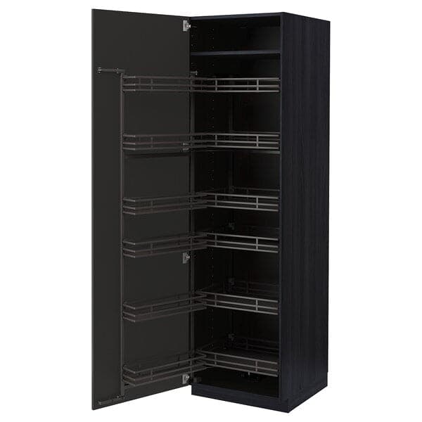 METOD - High cabinet with pull-out larder, black/Nickebo matt anthracite, 60x60x200 cm - best price from Maltashopper.com 99498717