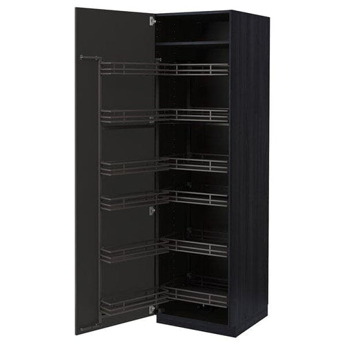 METOD - High cabinet with pull-out larder, black/Nickebo matt anthracite, 60x60x200 cm