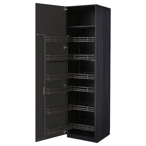 METOD - High cabinet with pull-out larder, black/Nickebo matt anthracite, 60x60x220 cm