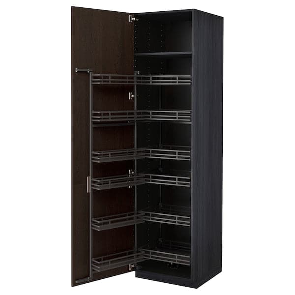 METOD - High cabinet with pull-out larder, black/Sinarp brown , 60x60x220 cm - best price from Maltashopper.com 69472139